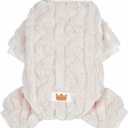 Plush Dog Pajamas for Cold Weather 4 Legged Clothes for Dog Cat Stretchy Puppy Kitten Onesie with Buttons Warm Soft Pet Jumpsuit Winter Coat White Small