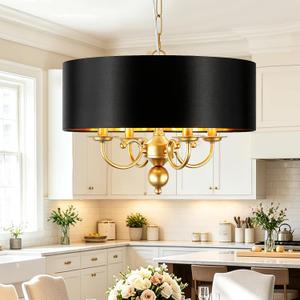 18" 4-Light Black Drum Chandelier for Dining Room