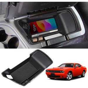 ZZEQYG Center Console Organizer Compatible with Dodge Challenger 2015 2016 2017 2018 2019 2020 2021 2022 2023 Accessories, Armrest Insert Tray Storage Coin Holder