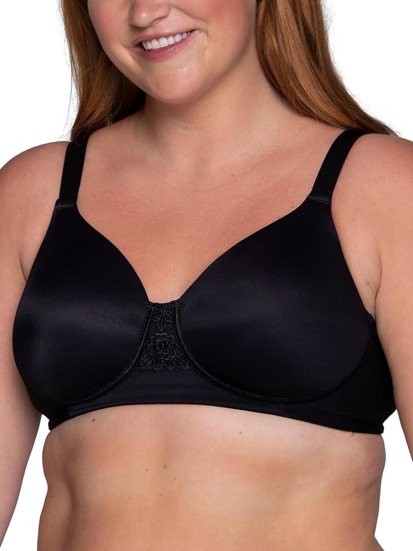 Vanity Fair Women's Full Figure Beauty Back Smoothing Bra, 4 Way Stretch Fabric, Lightly Lined Cups up to H (36DD, Wirefree - Black)