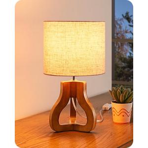 EDISHINE 14.6" Modern Table Lamp, Rose Wood Tripod Nightstand Lamp for Bedroom, Beige Linen Shade, Small Cute Bedside Lamp for Living Room, Office, On-Off Line Switch, E26 Base(Bulb Not Included)