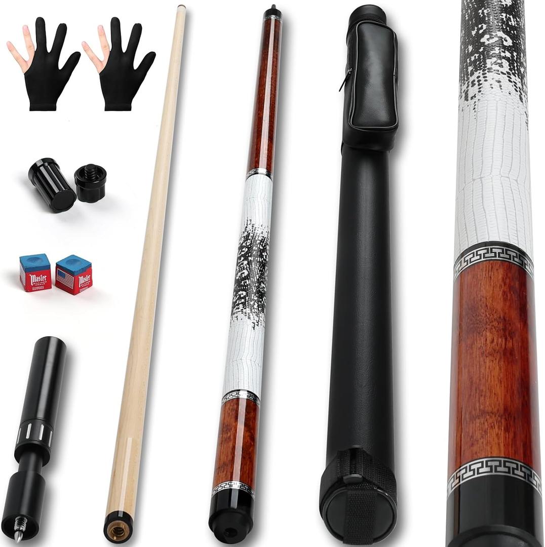 Advanced Pool Stick with Telescopic Cue Extension, Original Dyeing Brown Cue Sticks for Billiard Enthusiasts, 58'' Pool Cue Set with Accessories (Leatheret Carry Bag, Chalks, Gloves) (19 Oz)