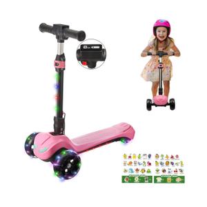 3 Wheel Electric Scooter for Kids Ages 3+, LCD Display, Colorful Lights, Reliable Thumb Throttle, 3 Adjustable Height, 5Mph Safe Speed and Long Range, Foldable Kids Electric Scooter
