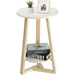 Hadulcet Round Side Table, Two-Tier White Side Table for Living Room, Bedroom, Balcony, Office & Small Spaces, Small End Table with Storage Shelf, Easy Assembly