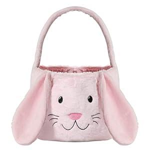 THOVSMOON Easter Bunny Basket, Cute Easter Bucket Bags with Rabbit Ears for Easter Eggs Hunting, Easter Decorations, Candy Gifts Storage (Pink/ White)