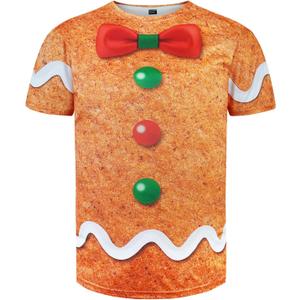 Men's Elf and Gingerbread Costume Shirt Christmas Outfit T-Shirts (XX-Large, Brown)