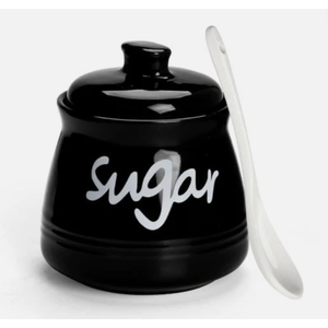 Ceramic Sugar Bowl with Lid and Spoon 12oz (Black)