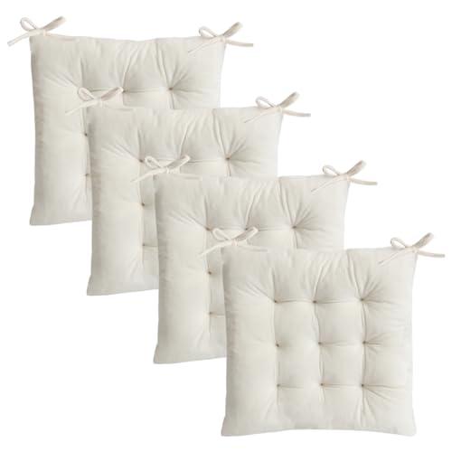 MissSoul Set of 4 Chair Cushions for Dining Chairs with Ties, Indoor Non-Slip Kitchen Chair Pad and Dining Room Seat Cushion Mat for Office Living Room Outdoor 15.5" - Ivory