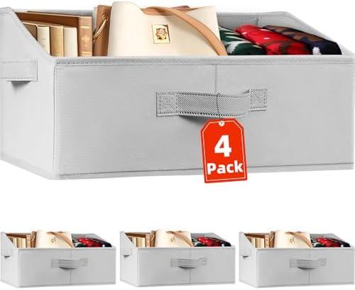 Criusia Closet Organizers Bins 4 Pack - Large Collapsible Shelf Organizer with Handles - Fabric Trapezoid Home Organization and Storage Baskets for Organizing Clothes Toy Blanket Towel Purse Hats