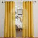 NICETOWN Semi Sheer Curtains Flax Linen Texture, Grommet Retro Window Treatment Linen Weave Vertical Drapes Privacy with Light Filter for Living Room, Citrine, 2 Panels, W52" x L84"