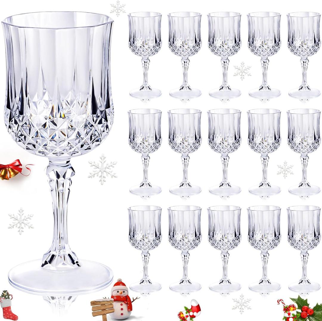 Ciaell 24 PCS Plastic Glasses - 7 Oz Plastic Goblets for Party - Clear Vintage Drinking Glasses - Disposable Water Goblets Set for Wedding, Bar, Beer, Juice, Cocktail, Whiskey