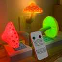 Colorful Life Remote Control Mushroom Night Light ThreeColor Warm LED Bedside Lamp, Cute Mushroom Design with Dimmer & Timer (Warm Red/Green/Yellow)