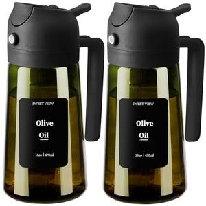 SWEET VIEW  Olive Oil Dispenser and Oil Sprayer – 16oz/470ml Glass Light-Proof Oil Pourer for Kitchen Air Fryer, Cooking, Salad, and BBQ, with Stickers pack of 1