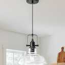 EDISHINE Farmhouse Pendant Lights Kitchen Island, Clear Seeded Glass Shade Hanging Light with Matte Black Finish, Modern Pendant Light Fixtures with Open Shade, Over Island Bar,E26 Base