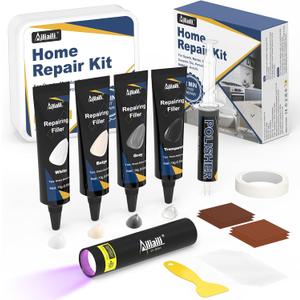 Quartz Countertop Repair Kit, Granite & Marble Repair Kit with 4*15g Filler(White, Beige, Gray, Clear), 30s Fast Repair Chip, Hole, Scratch, Crack on Fiberglass, Porcelain, Ceramic Tile, Bath Tub, Sink
