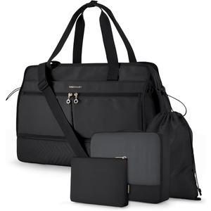 Weekender Bag for Women, BAGSMART 40L Carry on Weekend Overnight Bag, Large Travel Duffel Bag for Traveling, Gym Bag with Shoe Compartment-Black