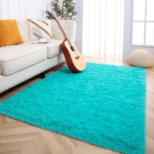 Foxmas Large Area Rugs for Living Room Bedroom 6x9 Feet, Fluffy Kids Room Plush Shaggy Nursery Rug Furry Throw Carpets for Boys Girls, College Dorm Fuzzy Rugs Home Decorate Rug, Teal