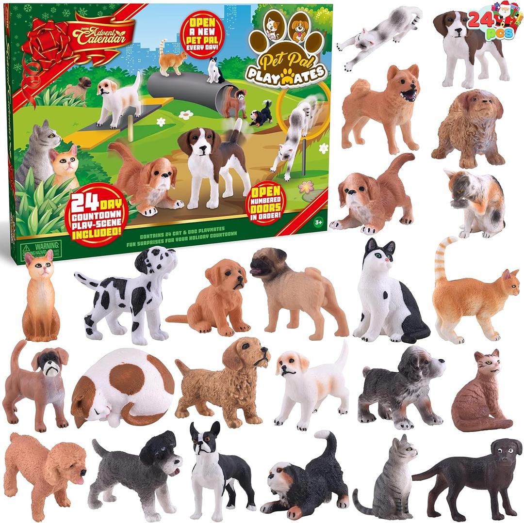 JOYIN Christmas Advent Calendar 2025, 24 Days Dog Cat Countdown Animal Advent Calendar for Kids Toddlers, Christmas Party Favor Gifts, Xmas Gifts for Boys Girls