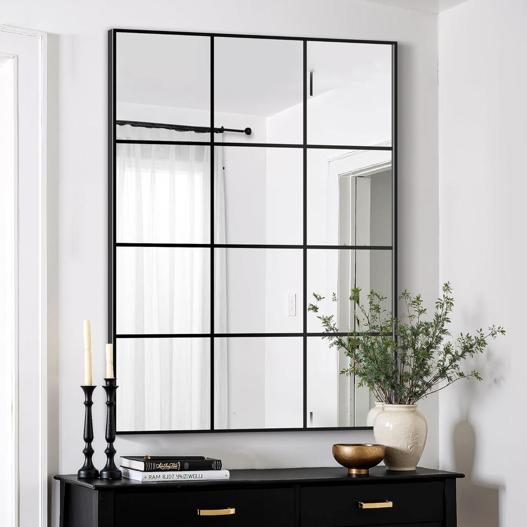 Window Mirrors for Wall Decor, Wall Mirrors Decorative Window Pane 30 x 40, Rectangular Metal Framed Wall Mounted Mirrors for Bedroom, Living Room, Dining Room, Entryway, Bathroom, Fireplace (Black)