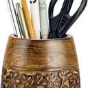 Mie Creations Designer Pencil Holder for Desk Wood | Wooden Pen Stand, Paintbrush Cup, Desk Accessories, Cute Make Up Brush Organizers | Office Desktop Stationery, Christmas Holidays Gift- 4'' Brown (Natural)