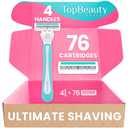 TopBeauty Paris Slim Razors for Women - Manual Razor with Refills (4 Handles + 76 Replaceable Cartridges) - 3-Blades Technology - Beautiful Price - Bikini Razor - Soft Shave & Loving Care