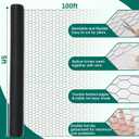 GlikCeil 60 in X 200 ft Chicken Wire Fencing Metal Floral Chicken Wire Mesh for Crafts Poultry Garden, 1 Inch Hexagonal Galvanized Hardware Netting for Poultry Coop Barrier Rabbit Cage (Black)