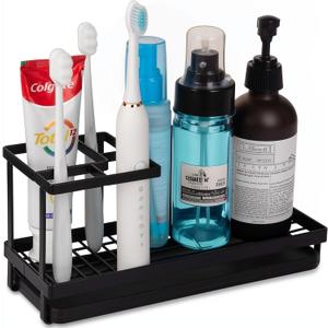 Matani Black Toothbrush Holder for Bathroom Sink, Countertop Organizer with High Toothpaste Holder, Rustproof 304 Stainless Steel, Bathroom Countertop Storage & Essentials (Black Model 2)