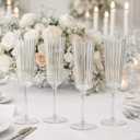 Jingmore 48 Pcs Plastic Ribbed Champagne Flutes With Stem, 6.4 oz Clear Vintage Disposable Champagne Glasses for Wedding Birthday Anniversary (Clear)