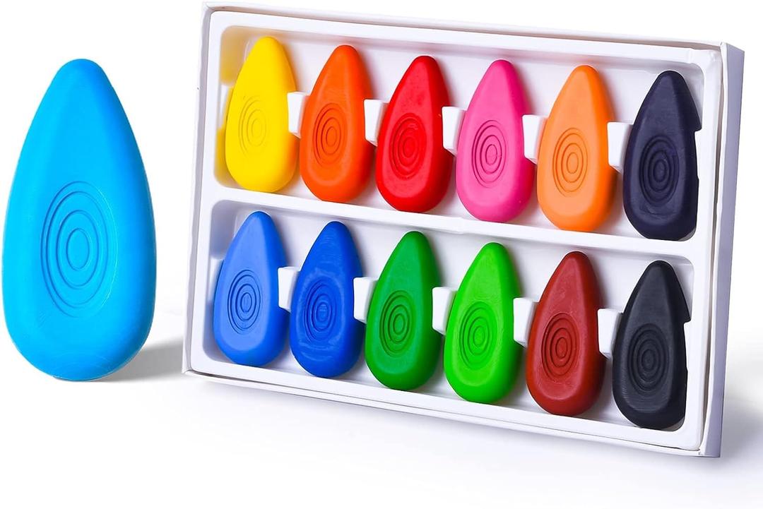 Four Candies Toddler Crayons 12 Count, Non Toxic Washable Crayons for Toddlers 1-3, Unbreakable Easy-Grip Water-Drop Shape for Little Hands, Toddler Coloring Art Gift