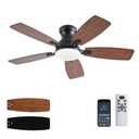 JSAITEE Ceiling Fans with Lights, 42 Inch Low Profile Ceiling Fan with Light and Remote Control, Flush Mount, DC Reversible Motor, Noiseless, Brown 6 Speeds Ceiling Fan for Bedroom
