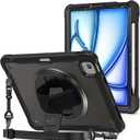 ProCase for iPad Air 11-inch 7th (M3) 2025/ 6th (M2) 2024/ Air 5th / 4th Gen 10.9"/ iPad Pro 11" 4th/3rd/2nd/1st Gen, Heavy Duty Shockproof Cover with Hand Strap 360 Degree Rotatable Kickstand -Black