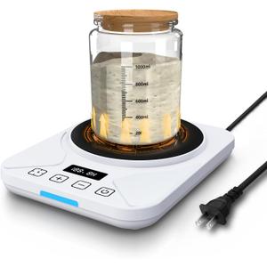 Sourdough Starter Warmer Mat - 24H Timer - Precise 1F Thermostat Control (70-100F) - Smart Memory Warming On/Off - Fits Jars Up to 40oz - Perfect for Home Baking (Pure White)