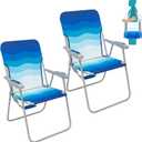 #WEJOY Folding Beach Chair for Adults, Lightweight Beach Chair with Shoulder Straps, High Back Beach Chairs with Hard Armrest, Supports 300lbs for Beach Lawn Concert (#C 2 Pack Dark Blue White)