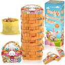 Easter Wooden Blocks Stacking Games, Bunny Egg Basket Theme Tumbling Tower and Balance Game for Adults, Kids, and Family Party, Stacking Board Toy with Storage Bag, Easter Party Activities Gifts