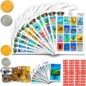 Cuitxi Traditional Mexican Bingo Game for 20 Players with Didactic Mexican pesos and Markers Made in Mexico Perfect for a Noche Mexicana - Juegos de mesa - Spanish Board Games
