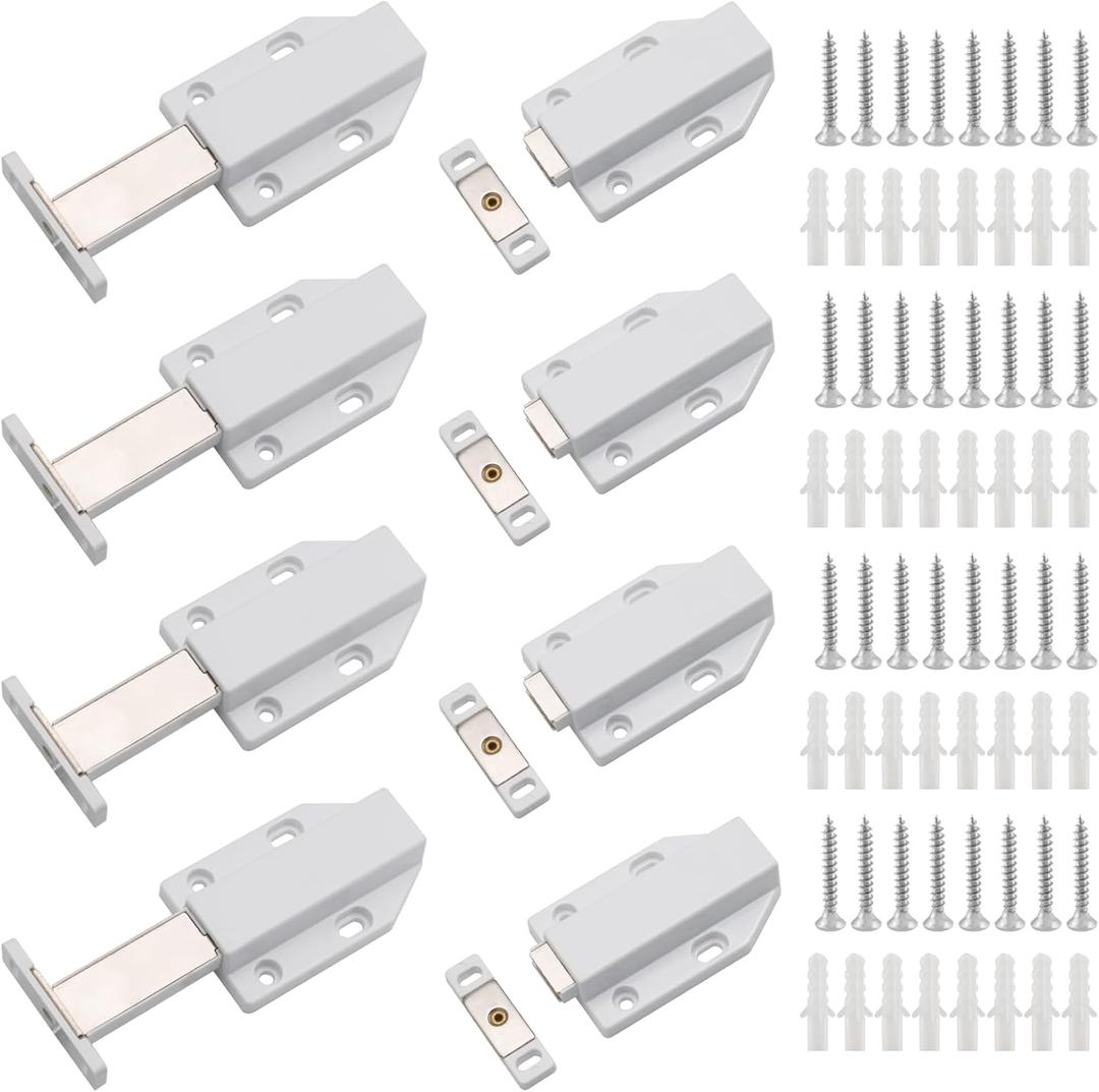 8 Pack Magnetic Push Latch Push to Open Cabinet Hardware Magnetic Touch Latch Door Push Release Latch Magnetic Drawer Push Catch Drawer Magnets, White