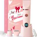 Bikini Trimmer for Women, 3 in 1 Hypoallergenic Painless Ceramic Blade Electric Face Razors for Shaving, Facial Pubic Hair Removal Shaver for Shower Use Summer Essentials (Light Red)
