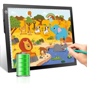 RTjoy Rechargeable A4 LED Light Tracing Pad, Adjustable Battery Powered Drawing Tablet, Artcraft Portable Light Copy Board for Tattoo Transferring, Diamond Art, Weeding Vinyl