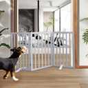 ZJSF Freestanding Indoor Dog Gate for House Foldable Wood Puppy Gate for Doorways Pet Gate for Stairs Extra Wide Pet Fence, Grey, 32" Height 3 Panels (Gray)