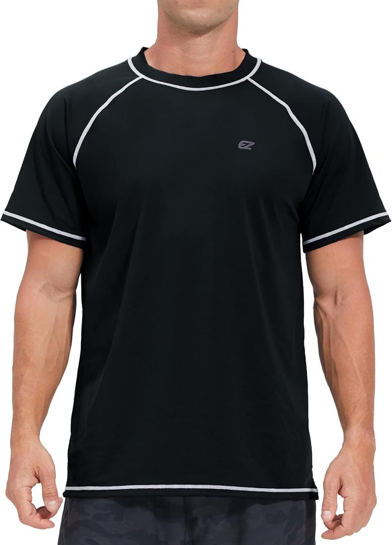 Men's Swim Shirts Rash Guard UPF 50+ UV Sun Protection T-Shirt Quick Dry Fishing Beach T Shirts (X-Large, Black)