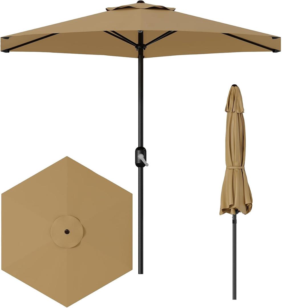 7.5FT Patio Umbrella Outdoor, Market Umbrella, Table Umbrella, 6 Sturdy Ribs UV Protection Waterproof for Garden, Pool, Deck, Backyard (Tan) (Tan(No Tilt and Crank))