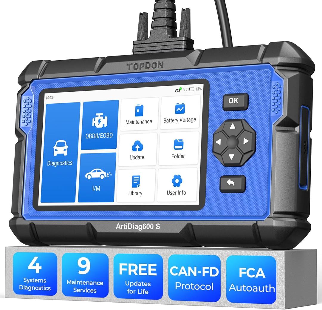OBD2 Scanner TOPDON ArtiDiag600S, Scan Tool with 9 Reset Service for Oil/BMS/ABS/SAS/EPB/DPF/TPMS/Throttle/Injector Coding, ABS/SRS/Engine/AT Diagnostics Code Reader, Free Lifetime Upgrade
