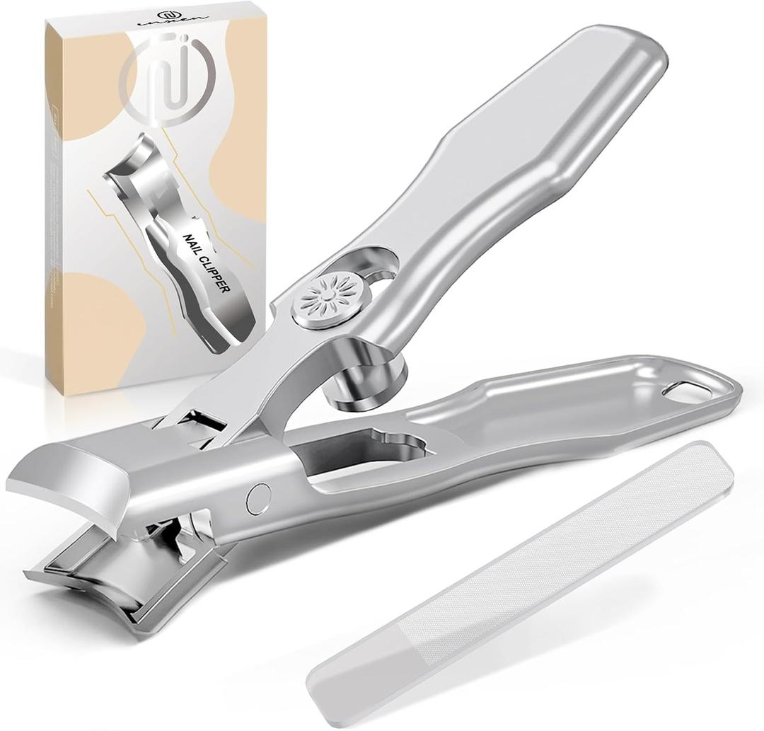 3 x Nail Clippers for Men Thick Nails,INXEN Wide Jaw Opening No Splash Fingernail Clipper with Catcher,German Toe Nail Clippers for Thick Nails for Seniors, Stainless Steel Nail Cutter for Adult