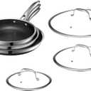 HexClad Hybrid Nonstick 6-Piece Fry Pan Set, 8, 10, and 12-Inch Frying Pans with Tempered Glass Lids, Stay-Cool Handles, Dishwasher-Friendly, Induction Ready, Compatible with All Cooktops