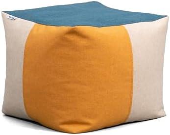 Big Joe Square Ottoman Weatherproof Bean Bag Footrest, Sunset Block Intertwist, Weather Resistant UV-Protected Fabric, 2 feet
