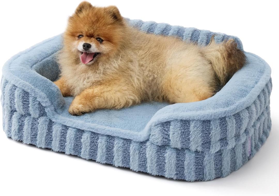 LE SURE Cute Dog Bed for Small Dogs, Orthopedic Waterproof Small Pet Beds with Sides, High Back Non-Slip Bottom and Egg-Crate Foam Puppy Couch Sofa with Washable Removable Cover, Blue, 24.0"l X 18.0"w X 6.0"th