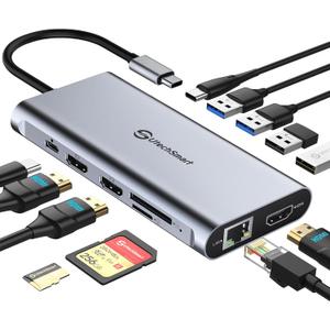 UtechSmart USB C Hub, 3 HDMI Docking Station Triple Display 12 in 1 USB C Laptop Adapter with 4K HDMI PD3.0 SD TF Card Reader Gigabit Ethernet for MacBook Pro/Air/M1/M2 & Windows (Grey)