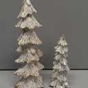 Vintage Christmas Tree Figurines White with Gold, 9.64" Tabletop Xmas Tree Ornaments Christmas Centerpieces for Mantle Desk Decor, Decorative Trees Set of 2 for Modern Farmhouse Indoor Decor