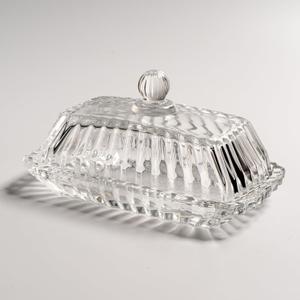 Clear Glass Butter Dish with Lid, Covered Butter Stick Holder Tray, Crystal Glass Butter Storage Container for Fridge Countertop