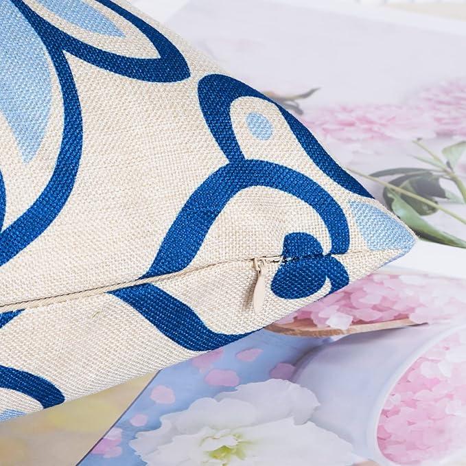 Blue and Yellow Throw Pillow Covers 18x18 Set of 2 Navy Yellow Grey Gray Boho Geometric Flower Pattern Print Decorative Pillowcases Farmhouse Outdoor Square Cushion Cases Decor for Sofa Bed Couch